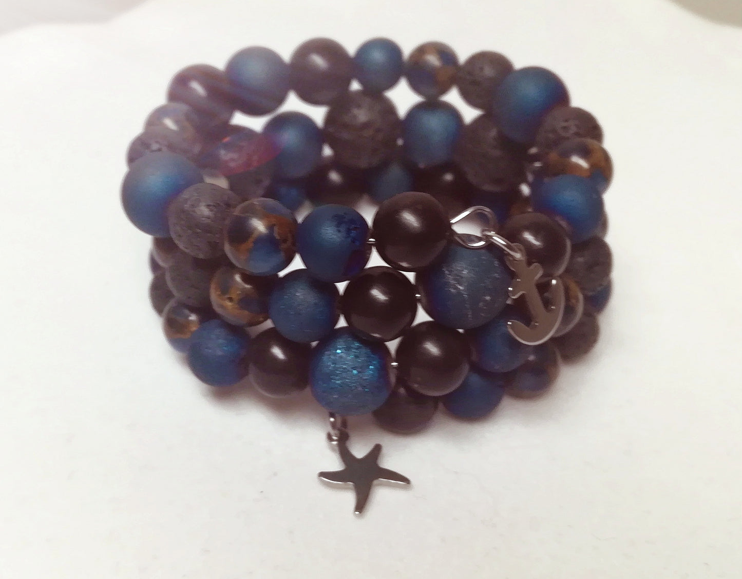 Bracelet fil mémoire Agates Duzy bleues