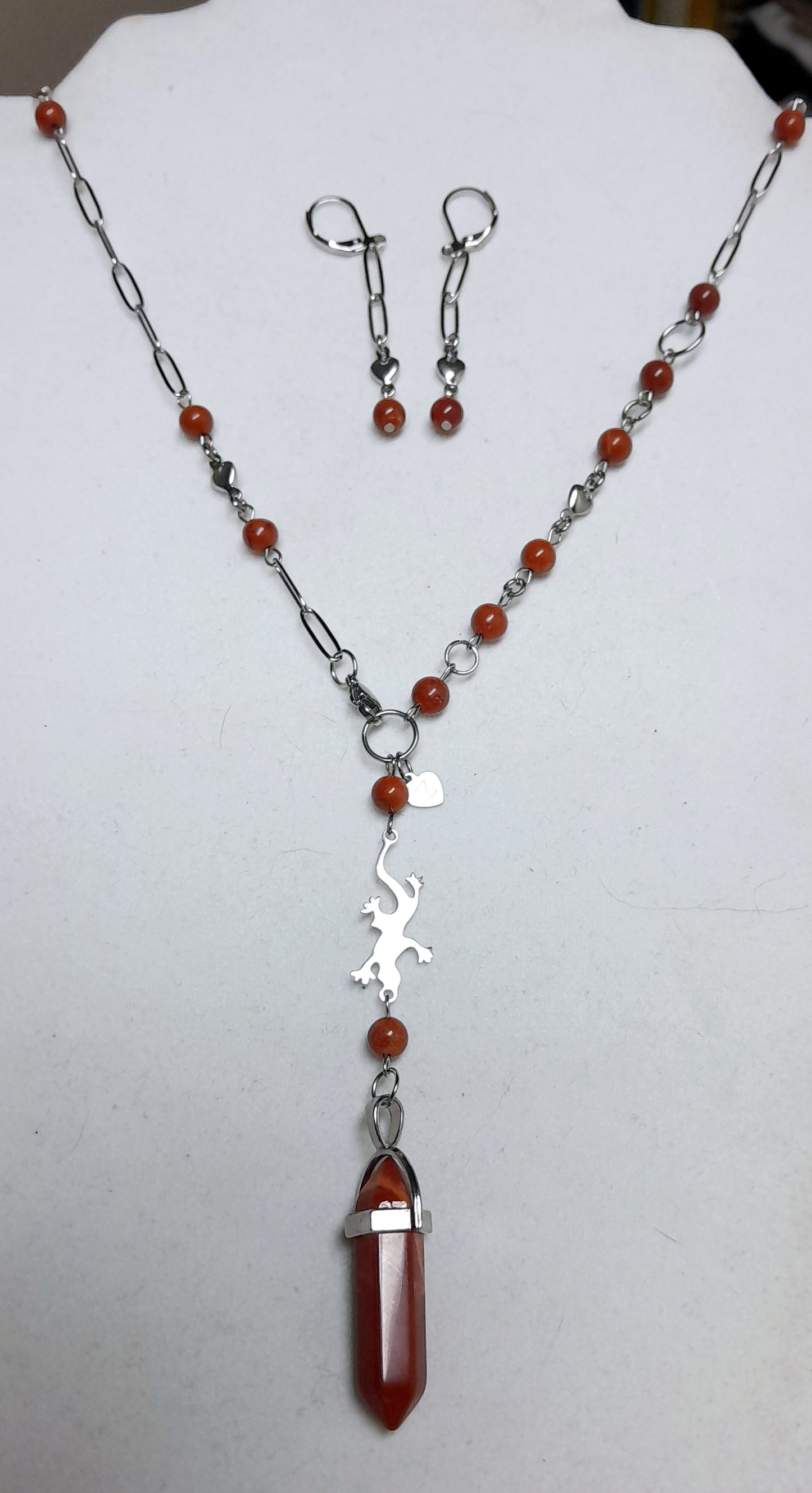 Ensemble pendule Jaspe rouge