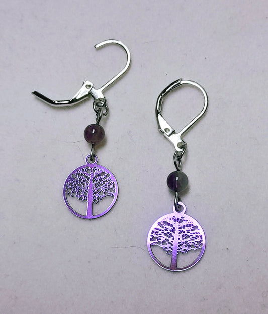 Boucles d'oreilles arbre mauve